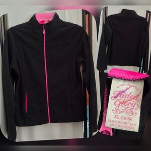 Faded Glory Kids Fleece Jacket in Black with Vibrant Pink Accents Size XL(14/16)